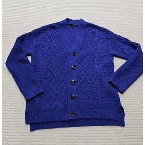 Ann Taylor Sweater Womens Medium Chunky Knit Cardigan Purple Wool Blend